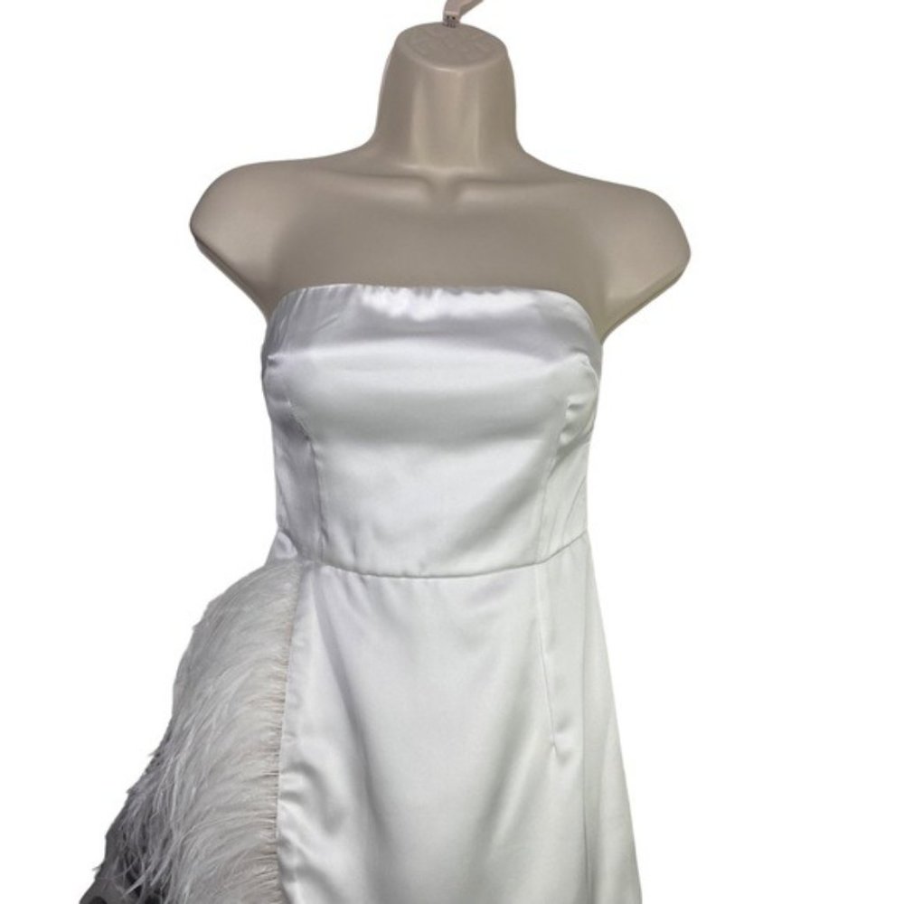 NBD White Strapless Feather-Trim Mini Dress - Picture 4 of 10